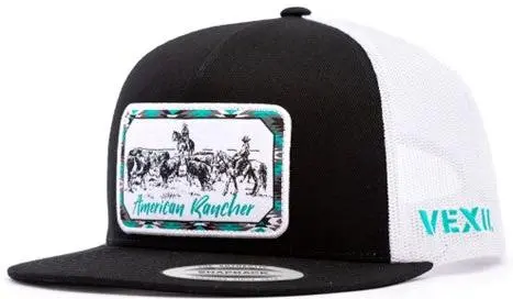 Vexil American Rancher Checking Cows Black And White Ball Cap 1