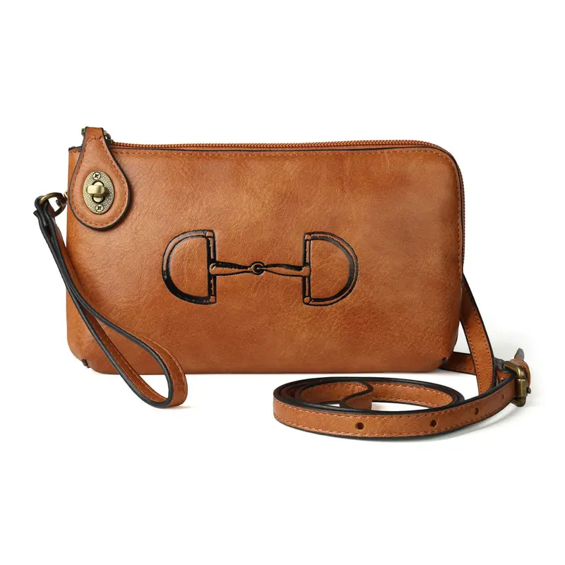 Vintage Snaffle Bit Crossbody Clutch, Brown 1