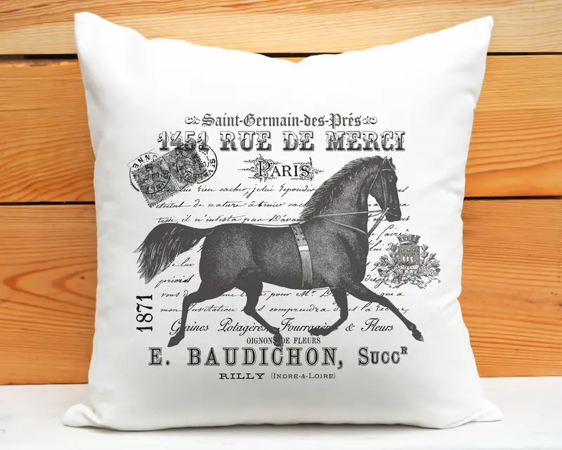 Vintage Style Equestrian Pillow 1