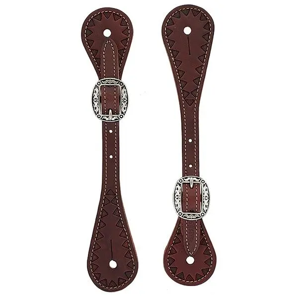 Weaver Leather Youth Hand Tooled Triangle Border Spur Straps, Chestnut 1
