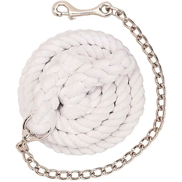 Weaver White Cotton Lead Rope With Nickel Plated Chain And 225 Snap 1