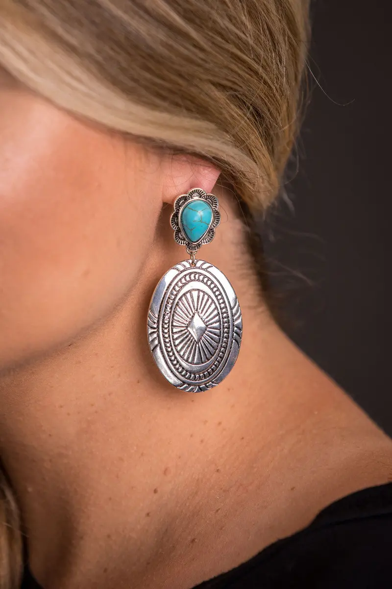 West And Co Silver And Turquoise Concho Earrings 1