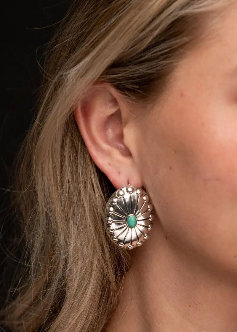 West And Co Turquoise And Burnished Silver Concho Earrings 1
