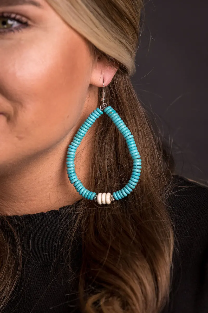 West And Co Turquoise And Ivory Beaded Teardrop Earrings 1