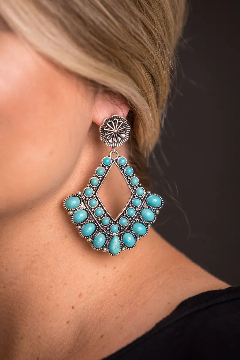 West And Co Turquoise Diamond Shaped Earrings 1