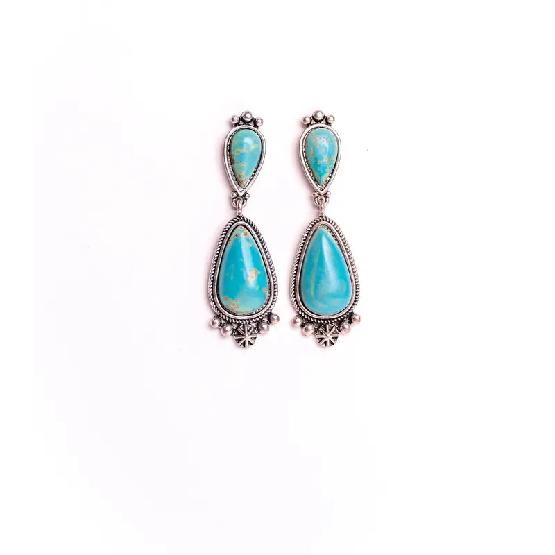 West And Co Turquoise Tear Drop Post Earrings 1