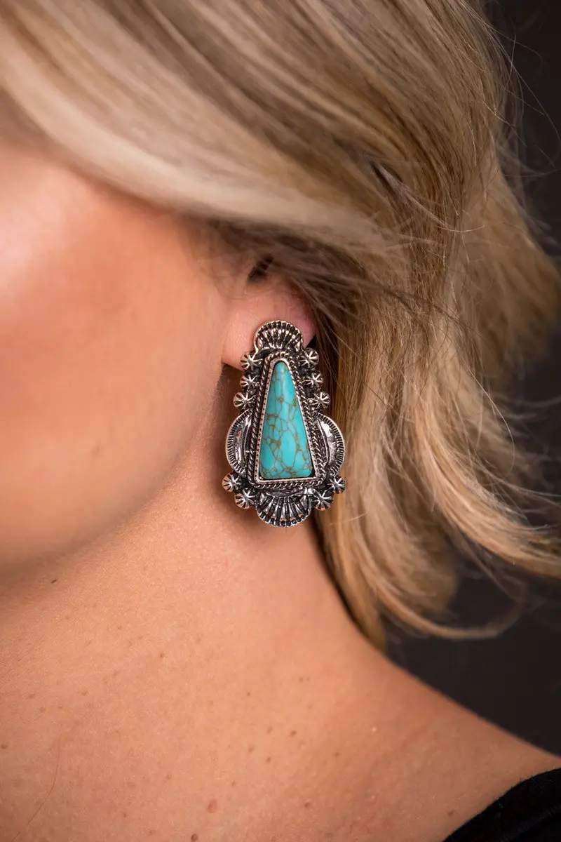 West And Co Turquoise Triangle With Burst Border Earrings 1