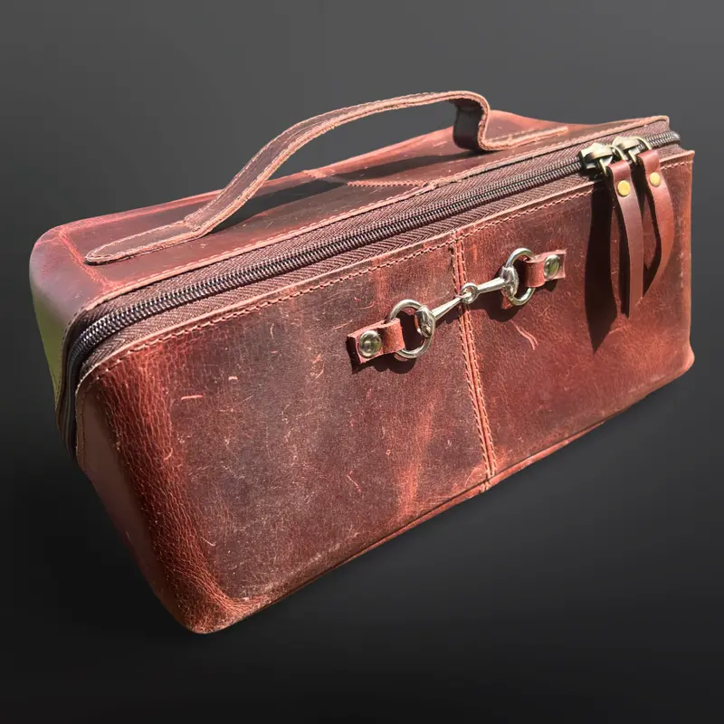 Westrian International - Equestrian Toiletry Bag Distressed Oily Leather Snaffle Bit 2