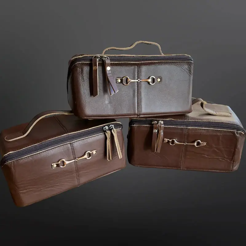 Westrian International - Equestrian Toiletry Bag Distressed Oily Leather Snaffle Bit 3