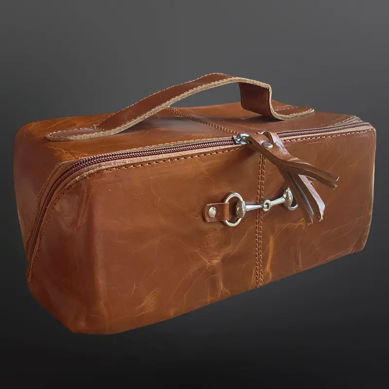 Westrian International - Equestrian Toiletry Bag Distressed Oily Leather Snaffle Bit 4