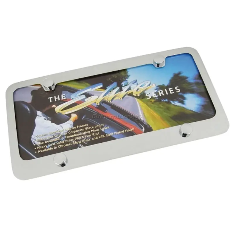 Wide Solid Plain License Plate Frame With 4 Holes (Chrome) 1