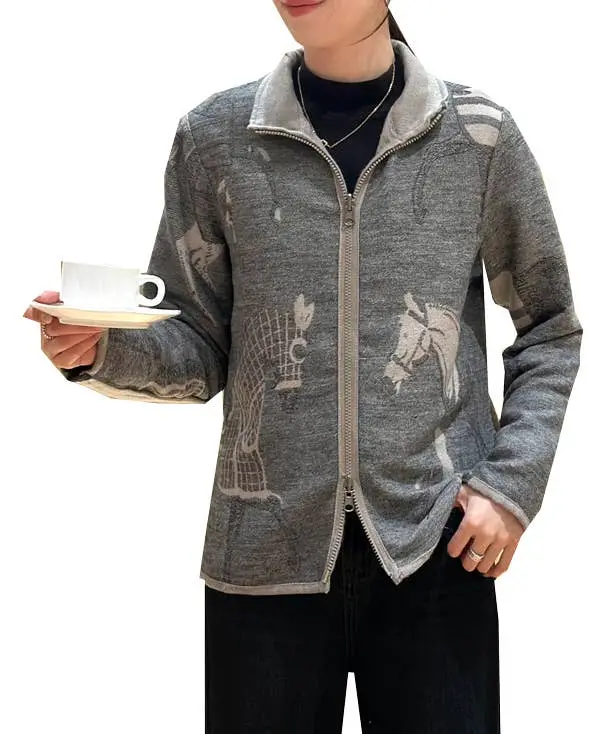 Winding River - Equestrian Tan / Gray Trotter Reversible Zipper Sweater 2