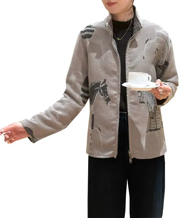 Winding River - Equestrian Tan / Gray Trotter Reversible Zipper Sweater 3