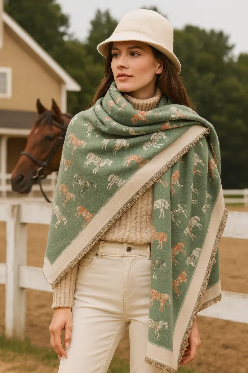 “Winter Horses” Equestrian Scarf 1