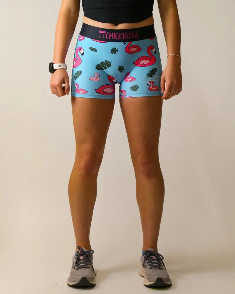 Women's Blue Flamingo 3" Compression Shorts 1