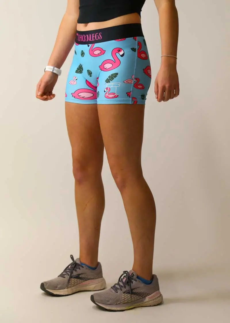 Women's Blue Flamingo 3" Compression Shorts 2
