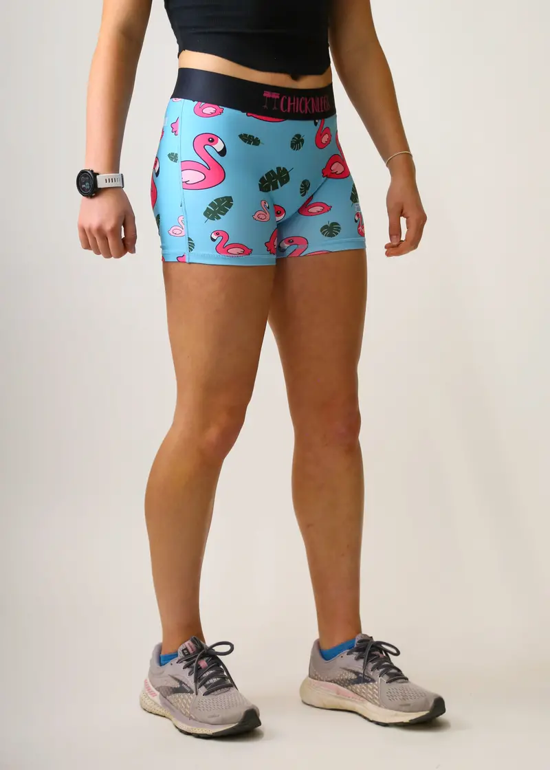 Women's Blue Flamingo 3" Compression Shorts 3