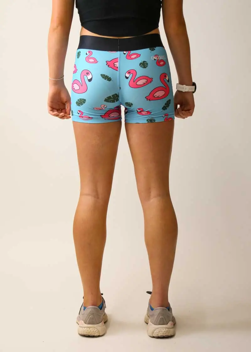 Women's Blue Flamingo 3" Compression Shorts 4
