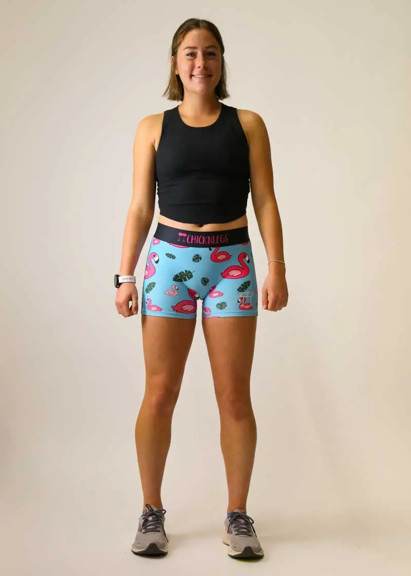 Women's Blue Flamingo 3" Compression Shorts 5