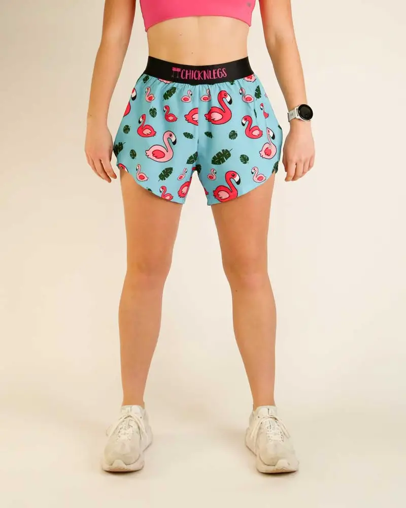 Women's Blue Flamingo 4" Split Shorts 1