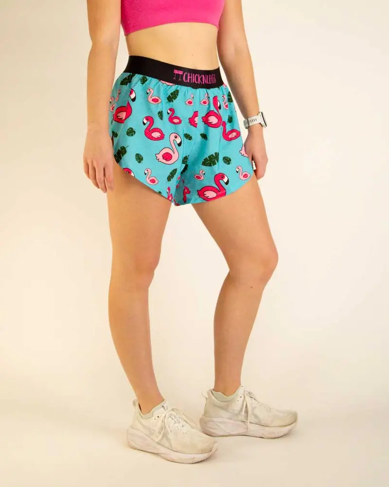 Women's Blue Flamingo 4" Split Shorts 2