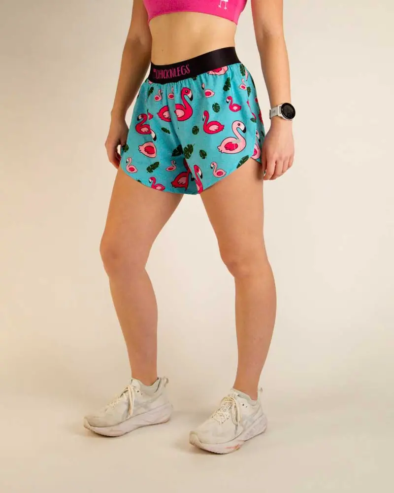 Women's Blue Flamingo 4" Split Shorts 3
