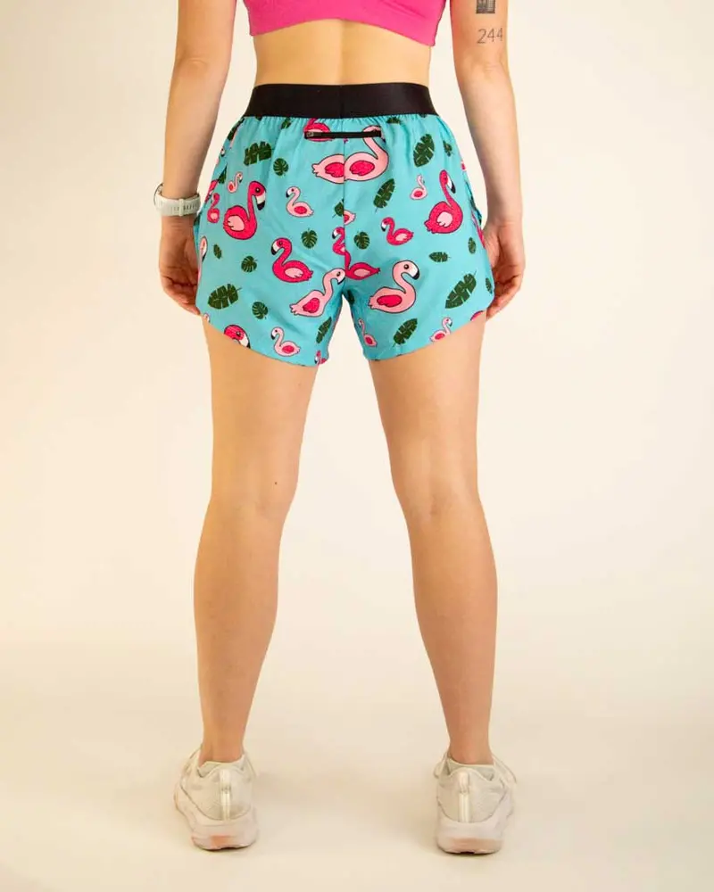 Women's Blue Flamingo 4" Split Shorts 4