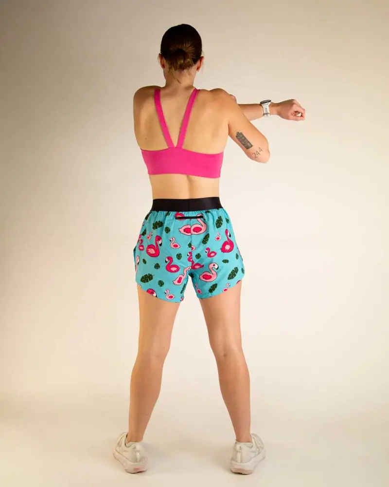 Women's Blue Flamingo 4" Split Shorts 5