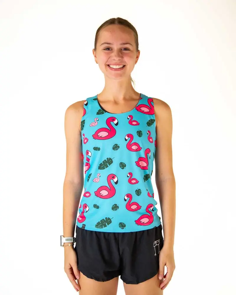 Women's Blue Flamingo Performance Singlet 1