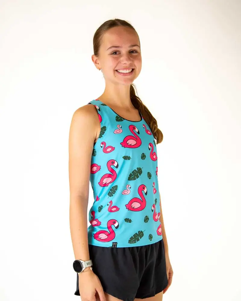 Women's Blue Flamingo Performance Singlet 3