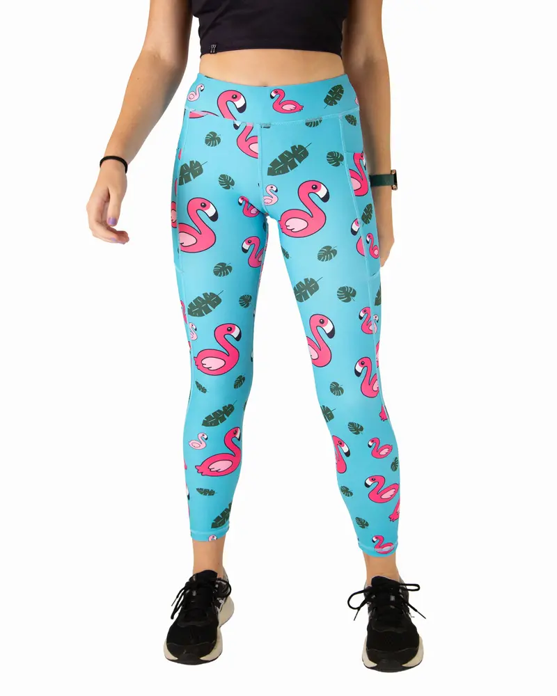 Women's Blue Flamingos Leggings 1