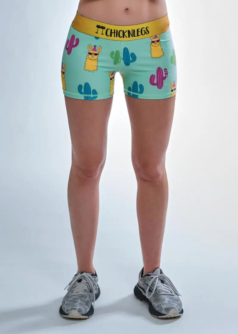 Women's Green Llamas 3" Compression Shorts 1