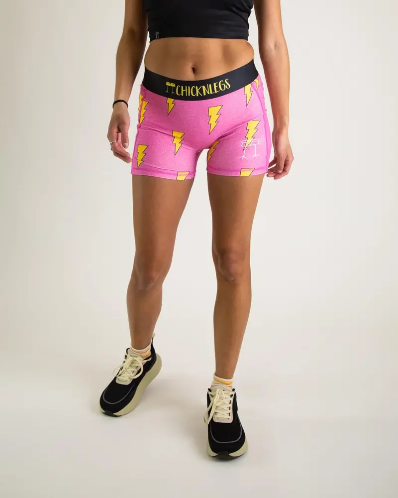 Women's Pink Bolts 3" Compression Shorts 1
