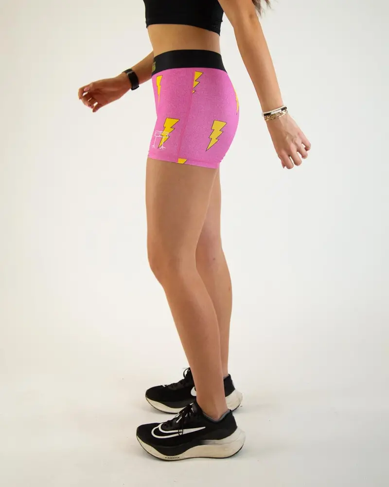 Women's Pink Bolts 3" Race Compression Shorts 3