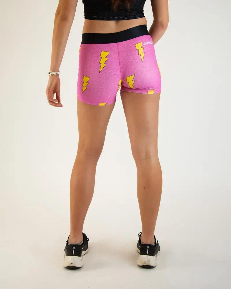 Women's Pink Bolts 3" Race Compression Shorts 4