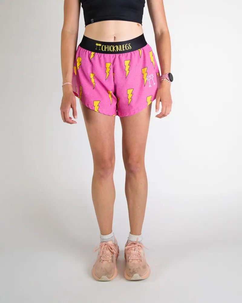 Women's Pink Bolts 4" Split Shorts 1