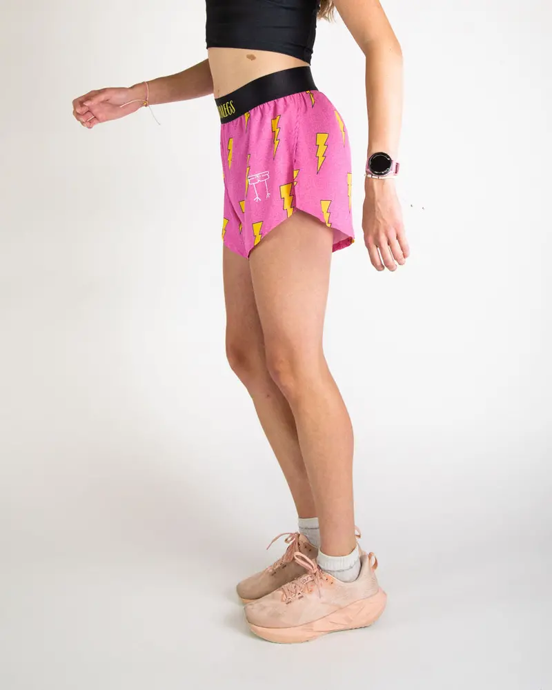 Women's Pink Bolts 4" Split Shorts 2