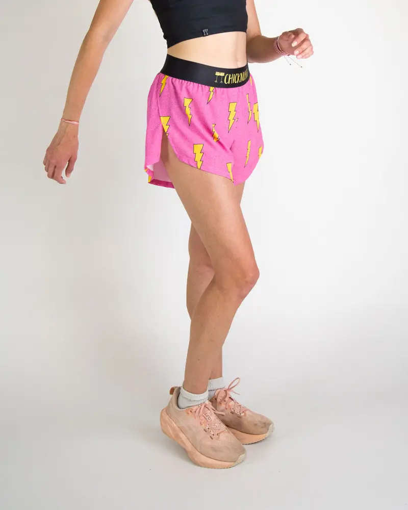 Women's Pink Bolts 4" Split Shorts 3