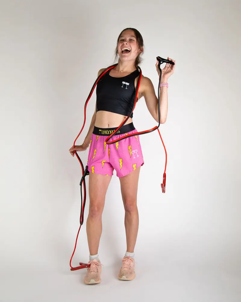 Women's Pink Bolts 4" Split Shorts 5