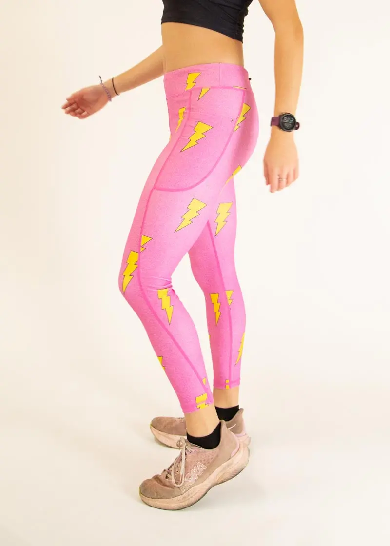 Women's Pink Bolts Leggings 2