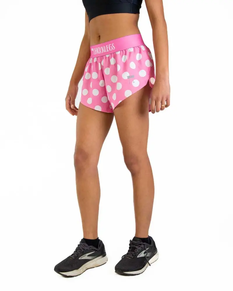 Women's Pink Polka Dot 1.5" Split Shorts 3