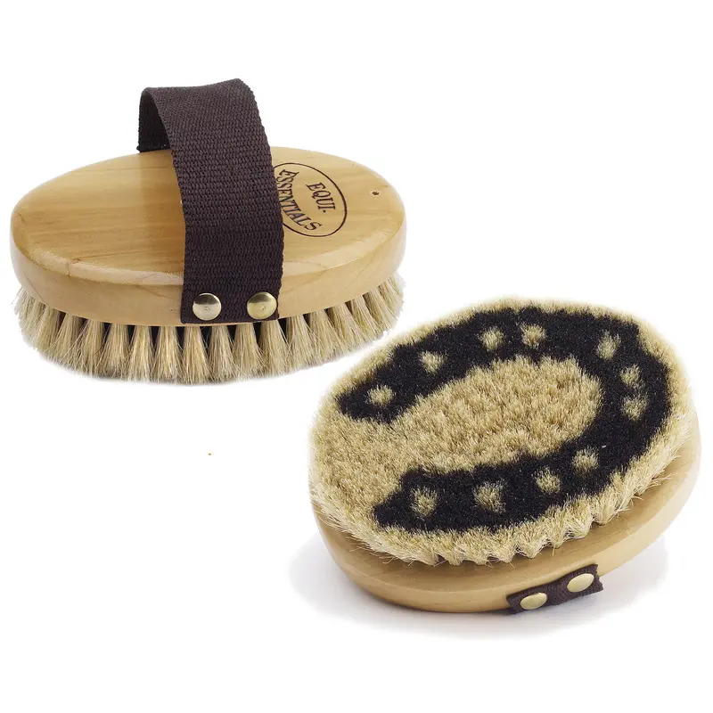Wood Back Horseshoe Horse Hair Body Brush 1