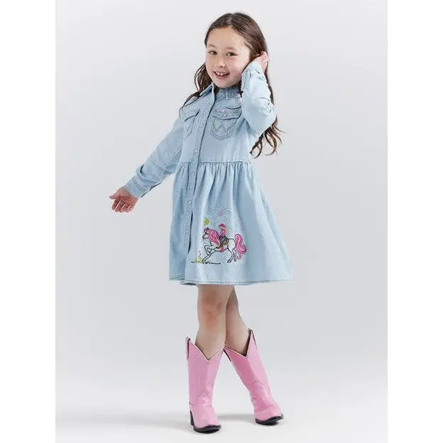 Wrangler Girl's Barbie Embroidered Denim Shirt Dress 1