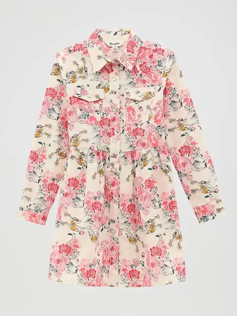 Wrangler Girl's Floral White Western Snap Dress 1
