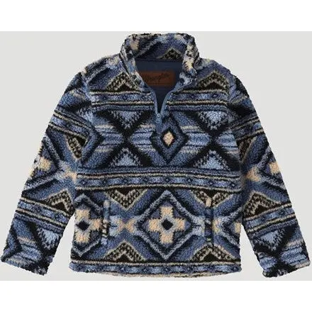 Wrangler Kid's Water Blue Quarter Zip Sherpa Pullover 1