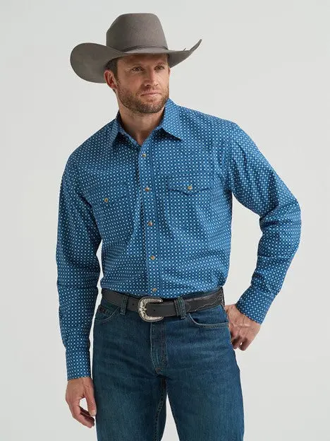 Wrangler Men's Blue Mixed Print 20X Competition Two Pocket Snap Shirt 1