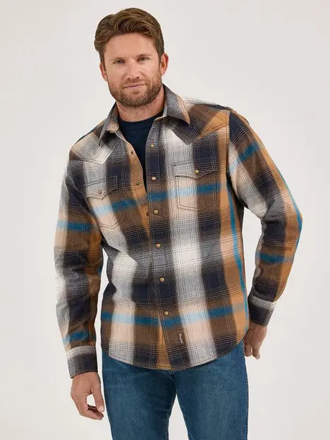 Wrangler Men's Bold Brown Retro Western Plaid Snap Shirt 2