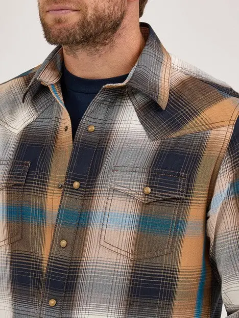 Wrangler Men's Bold Brown Retro Western Plaid Snap Shirt 5