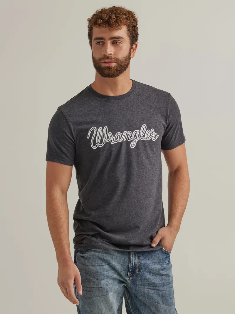 Wrangler Men's Caviar Heather Rope Logo Tee 1