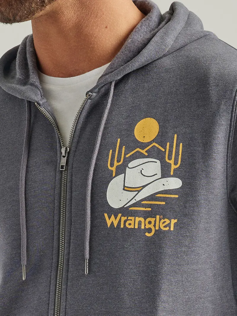 Wrangler Men's Charcoal Heather Graphic Logo Full Zip Hoodie 2